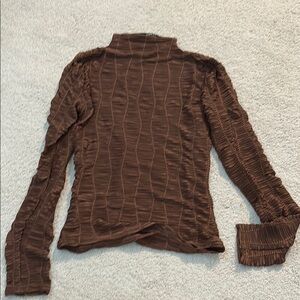 Brown Textured Long Sleeve Top
